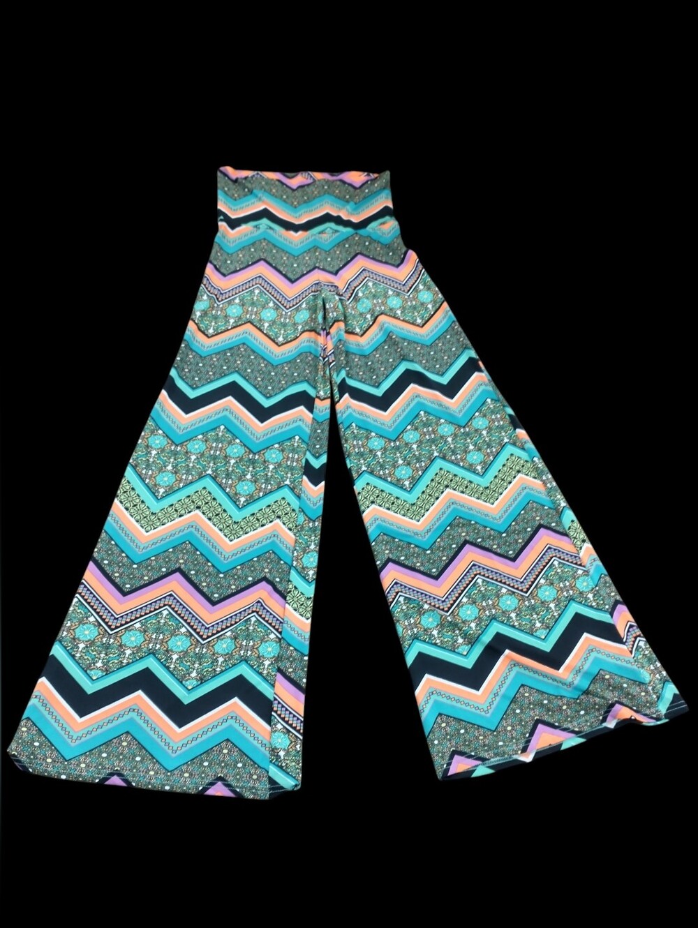 Multi Colored Chevron Patterned Wide Leg Pants
